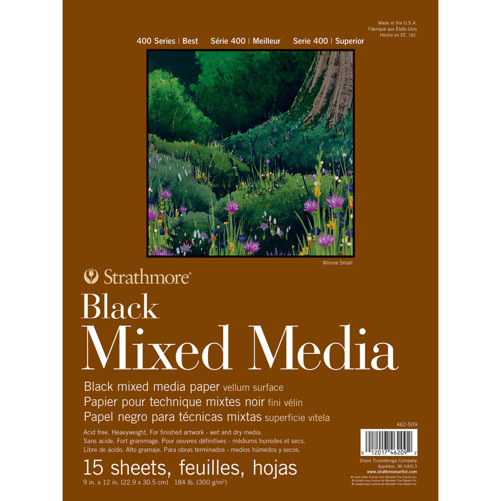 Strathmore Black Mixed Media Paper Pad, 400 Series, 15 Sheets, 9" X 12", 12/Pkg.